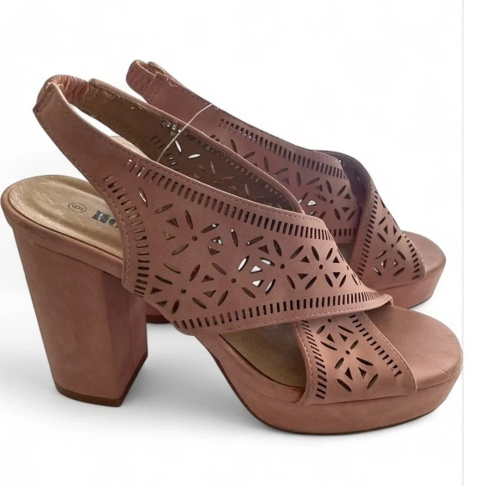 Elegant Pink Women's Nude Pink Party Slingback block Heels size 6